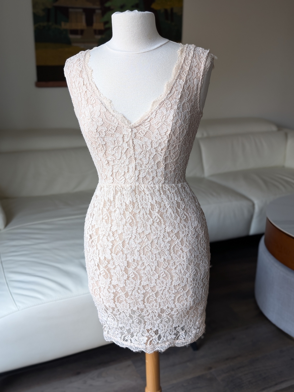 Aritzia Babaton Cream Lace Shift Dress Size 0 Pockets